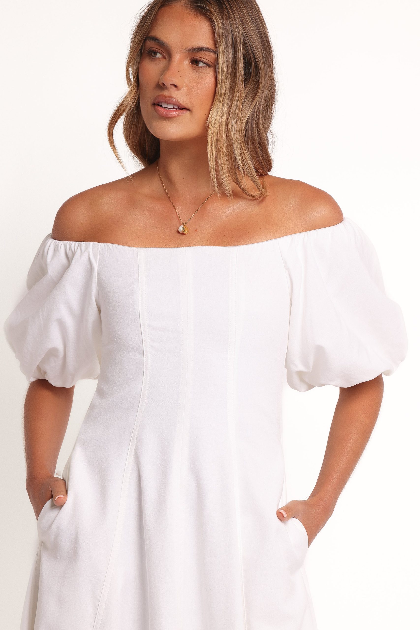 Jensen Off Shoulder Midi Dress - Ivory - Image 5
