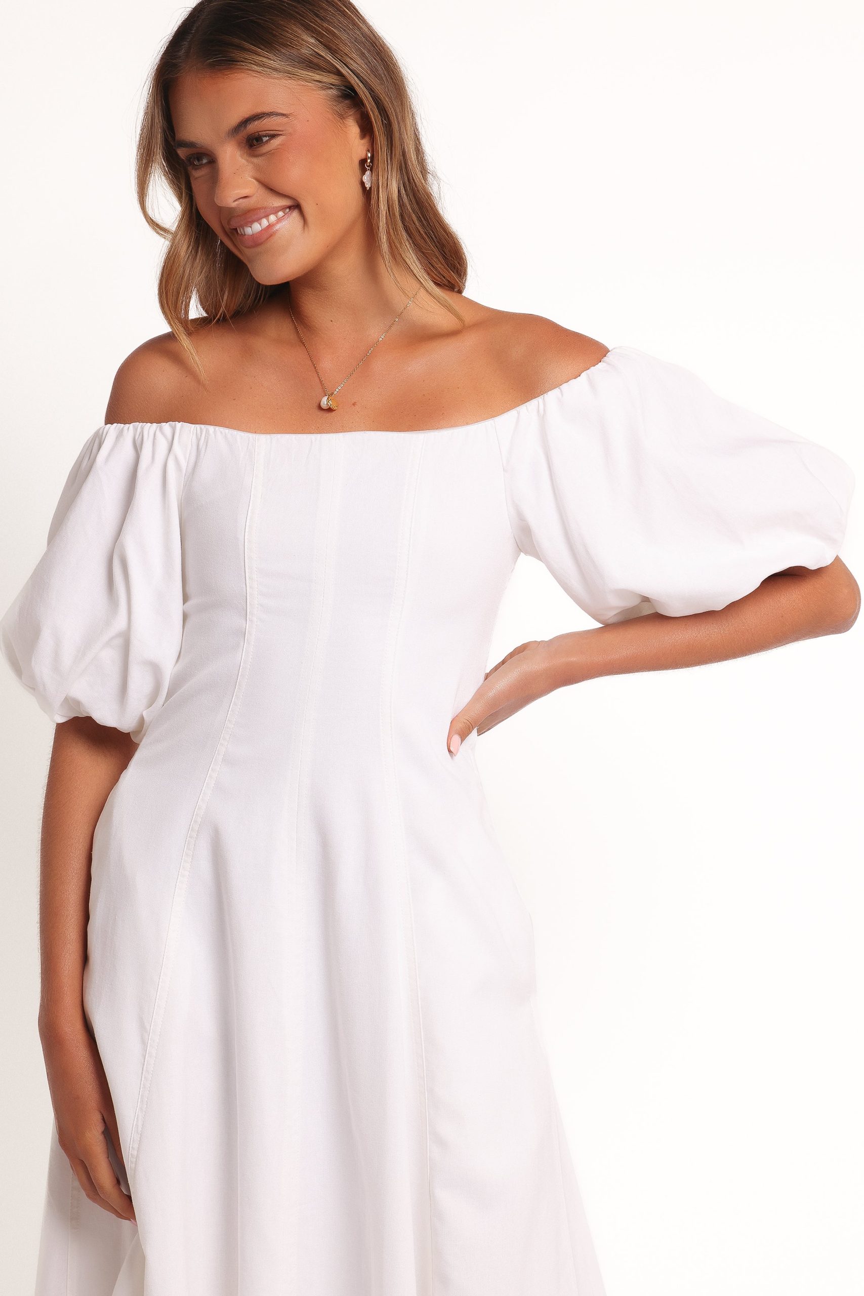 Jensen Off Shoulder Midi Dress - Ivory - Image 6