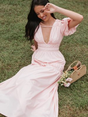 Joedy Puff Sleeve Midi Dress - Pale Pink