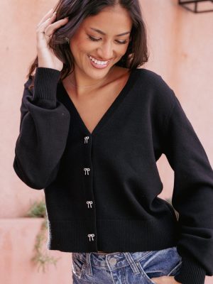 Josey Bow Button Cardigan - Black
