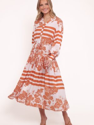Jules Long Sleeve Dress - White/Orange