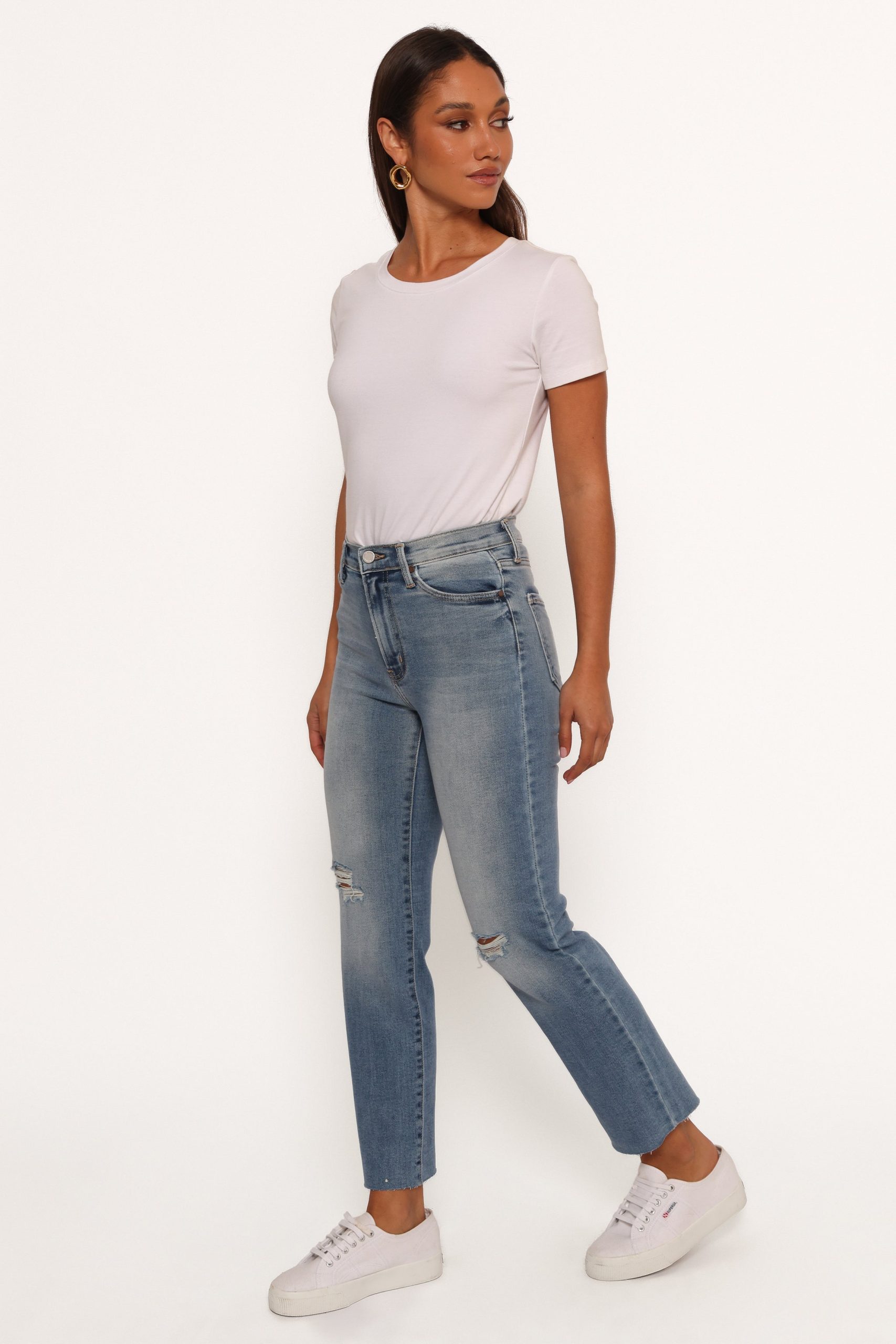 Just Black Distressed Slim Leg Jean - Light Denim - Image 2