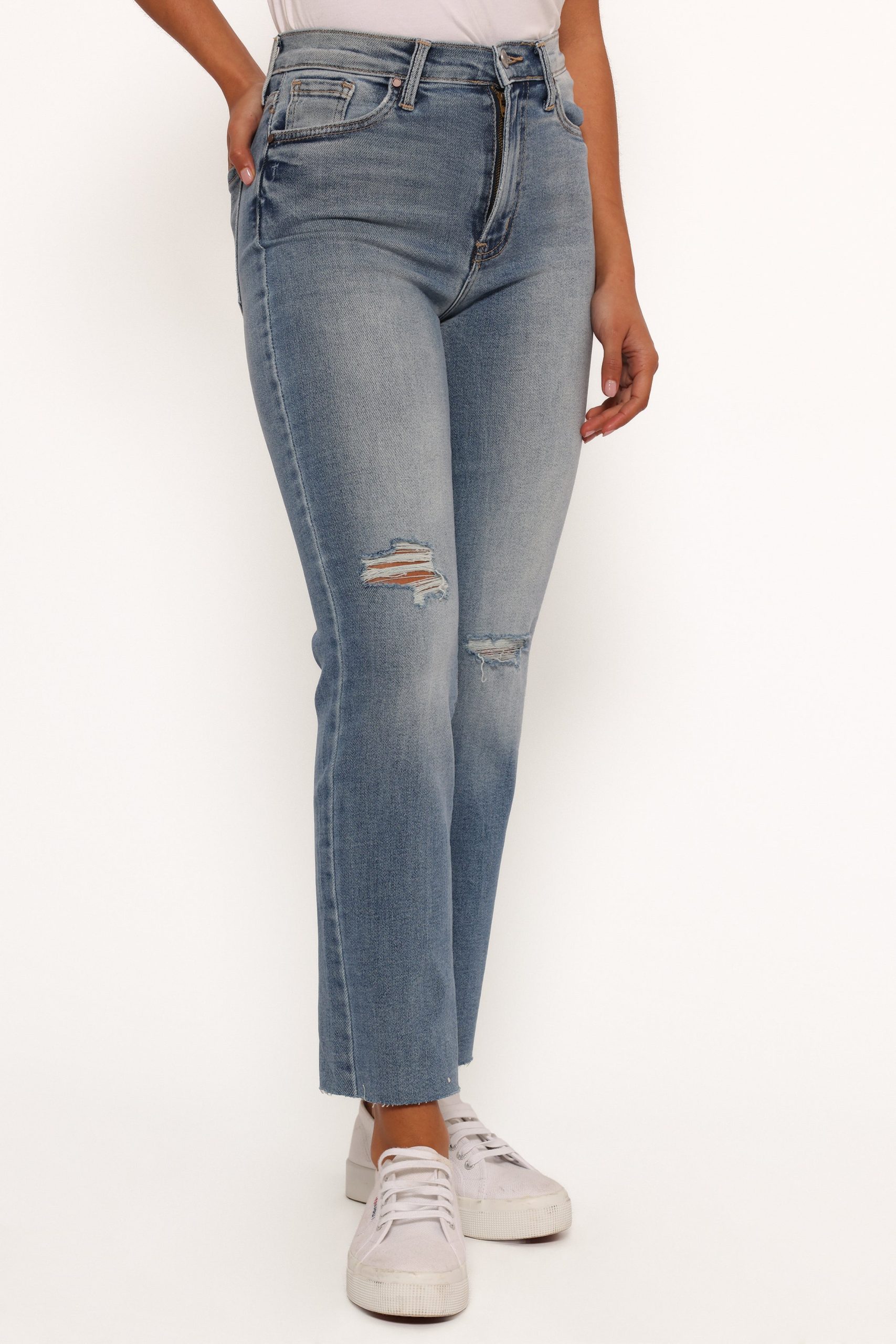 Just Black Distressed Slim Leg Jean - Light Denim - Image 3
