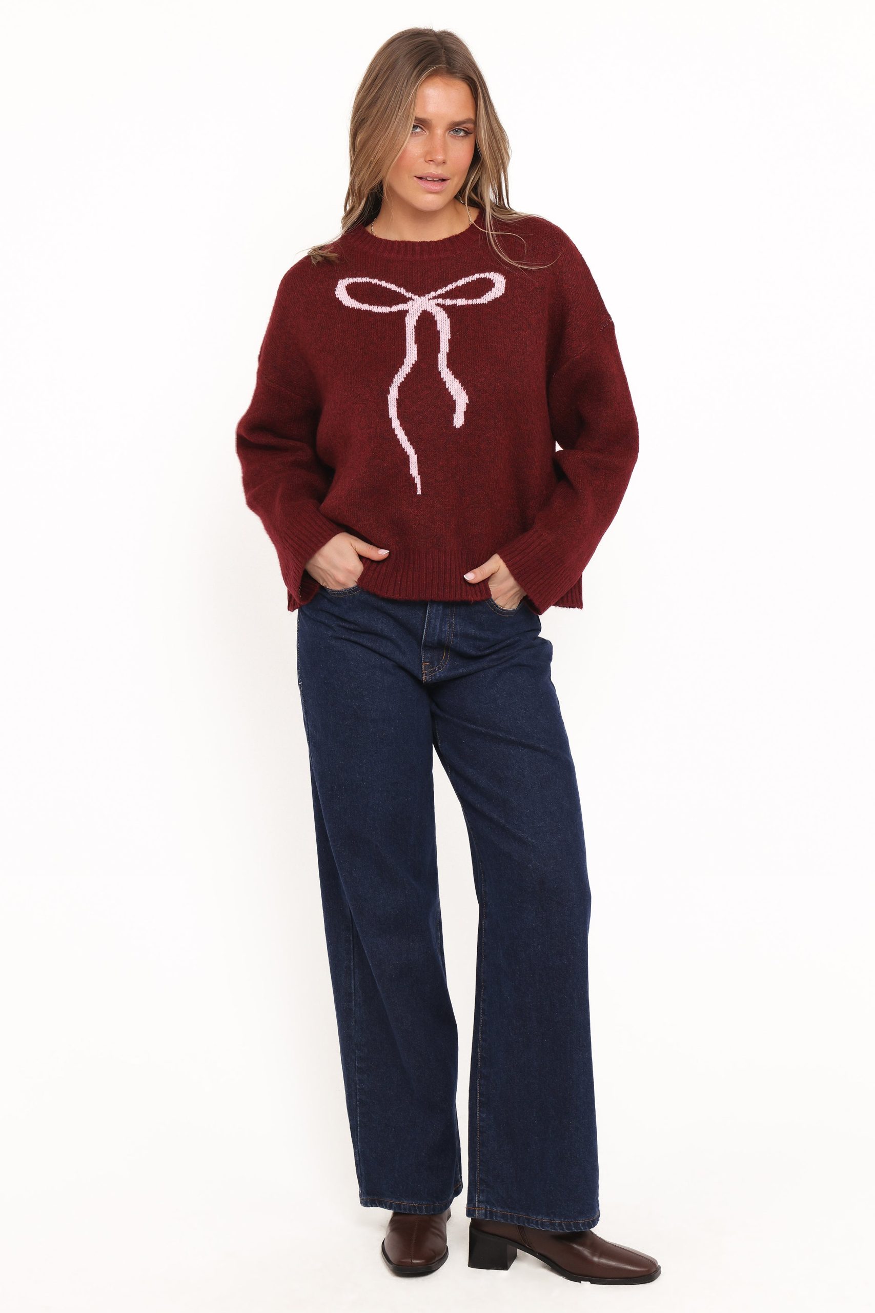 Kaori Bow Sweater - Burgundy - Image 5
