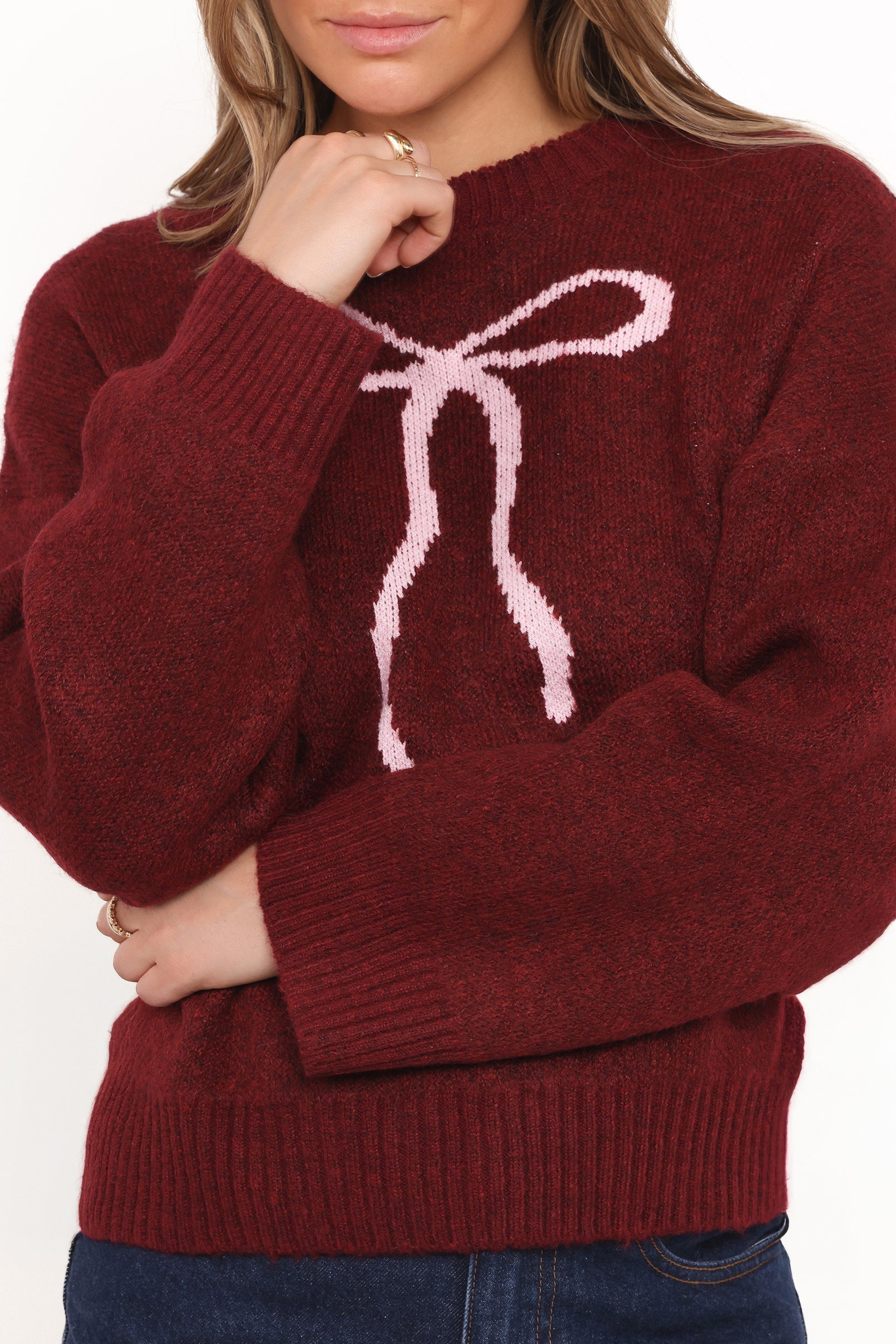 Kaori Bow Sweater - Burgundy - Image 2