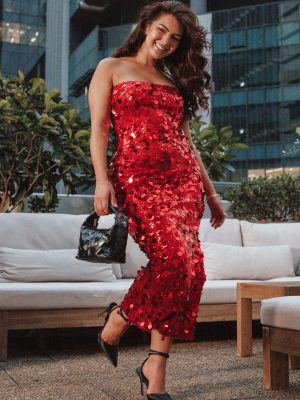 Karlie Strapless Sequin Maxi Dress - Red
