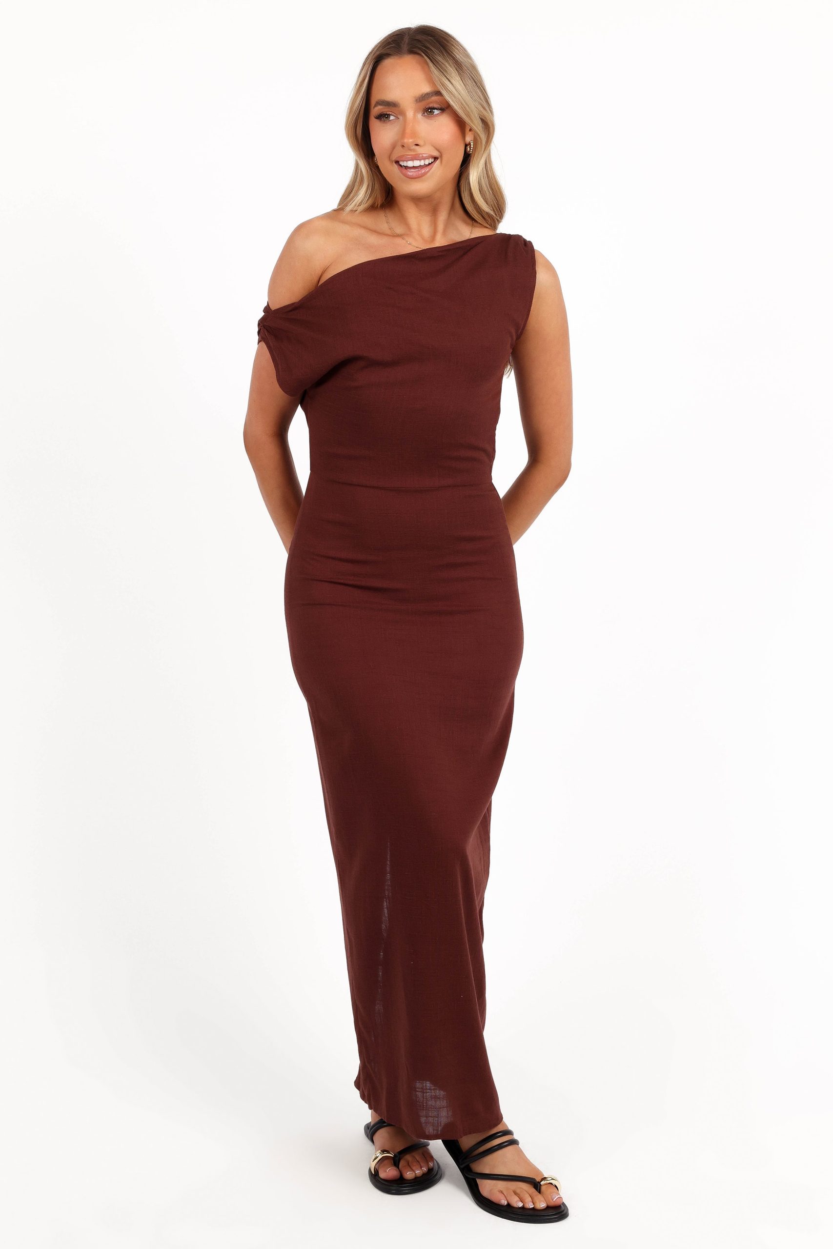 Kassie Off Shoulder Dress - Chocolate Brown - Image 7