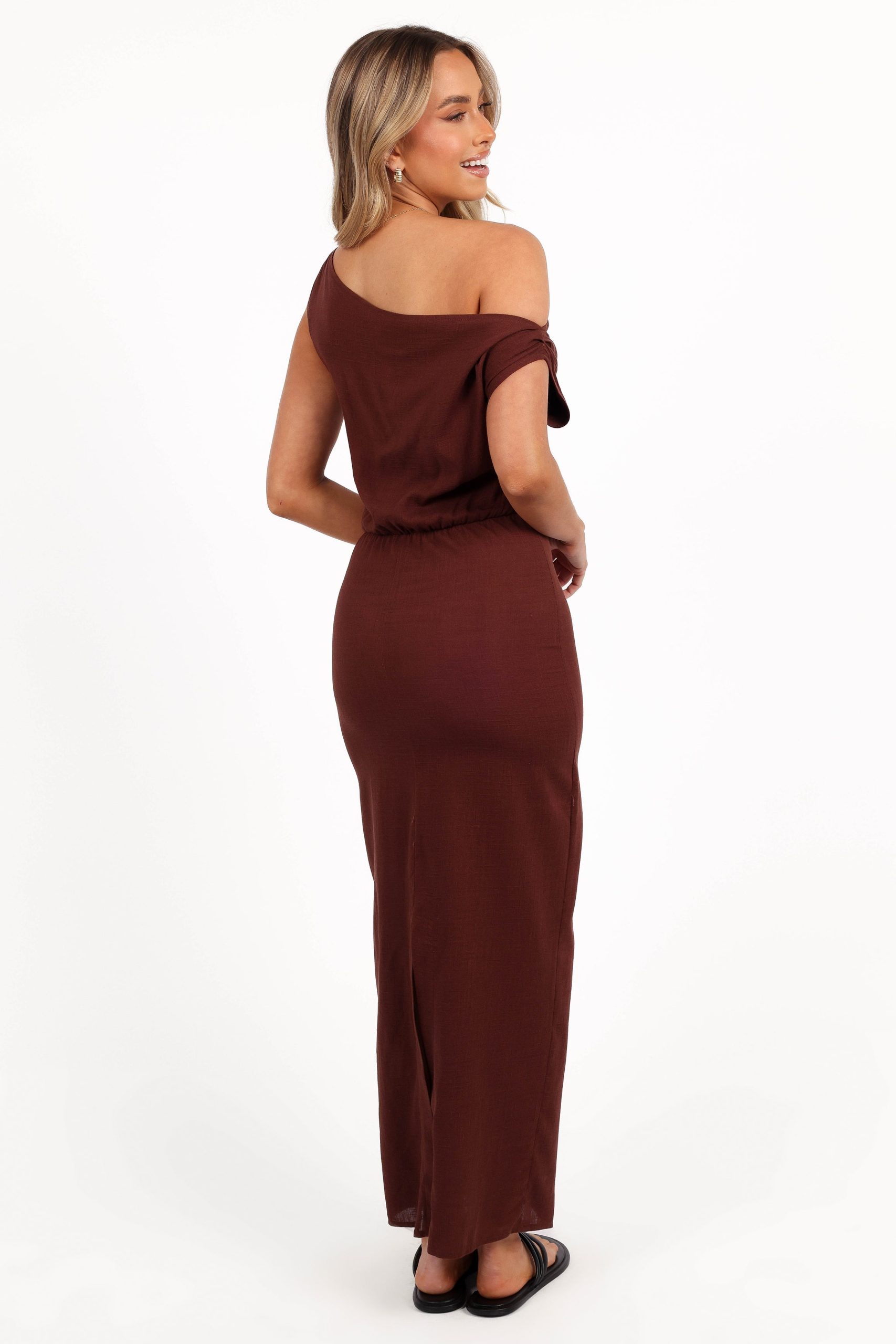Kassie Off Shoulder Dress - Chocolate Brown - Image 3