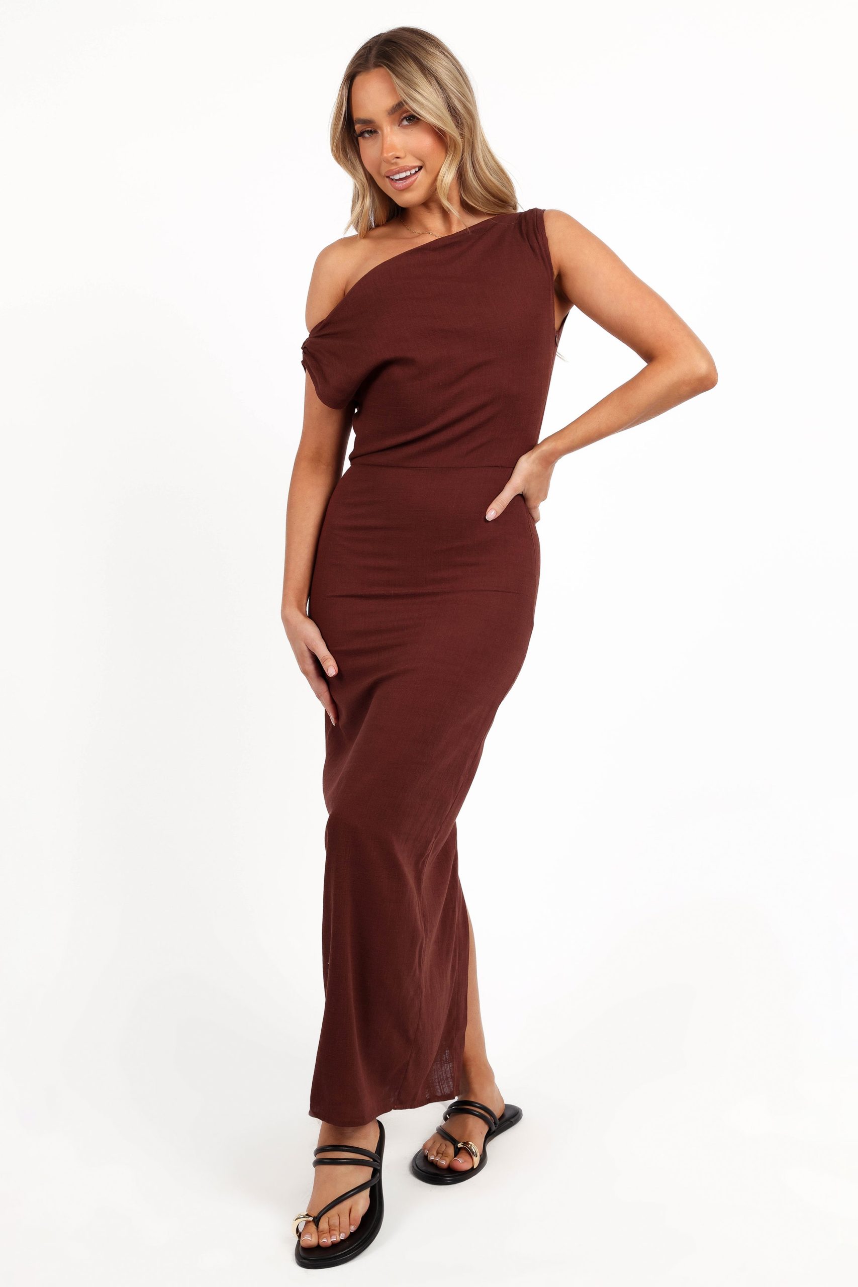 Kassie Off Shoulder Dress - Chocolate Brown - Image 2
