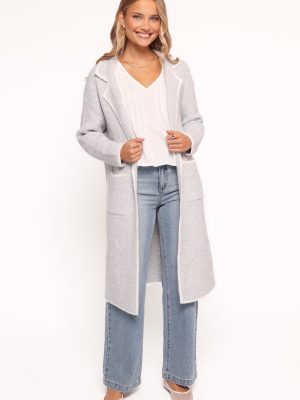 Katia Contrast Trim Coatigan - Light Grey