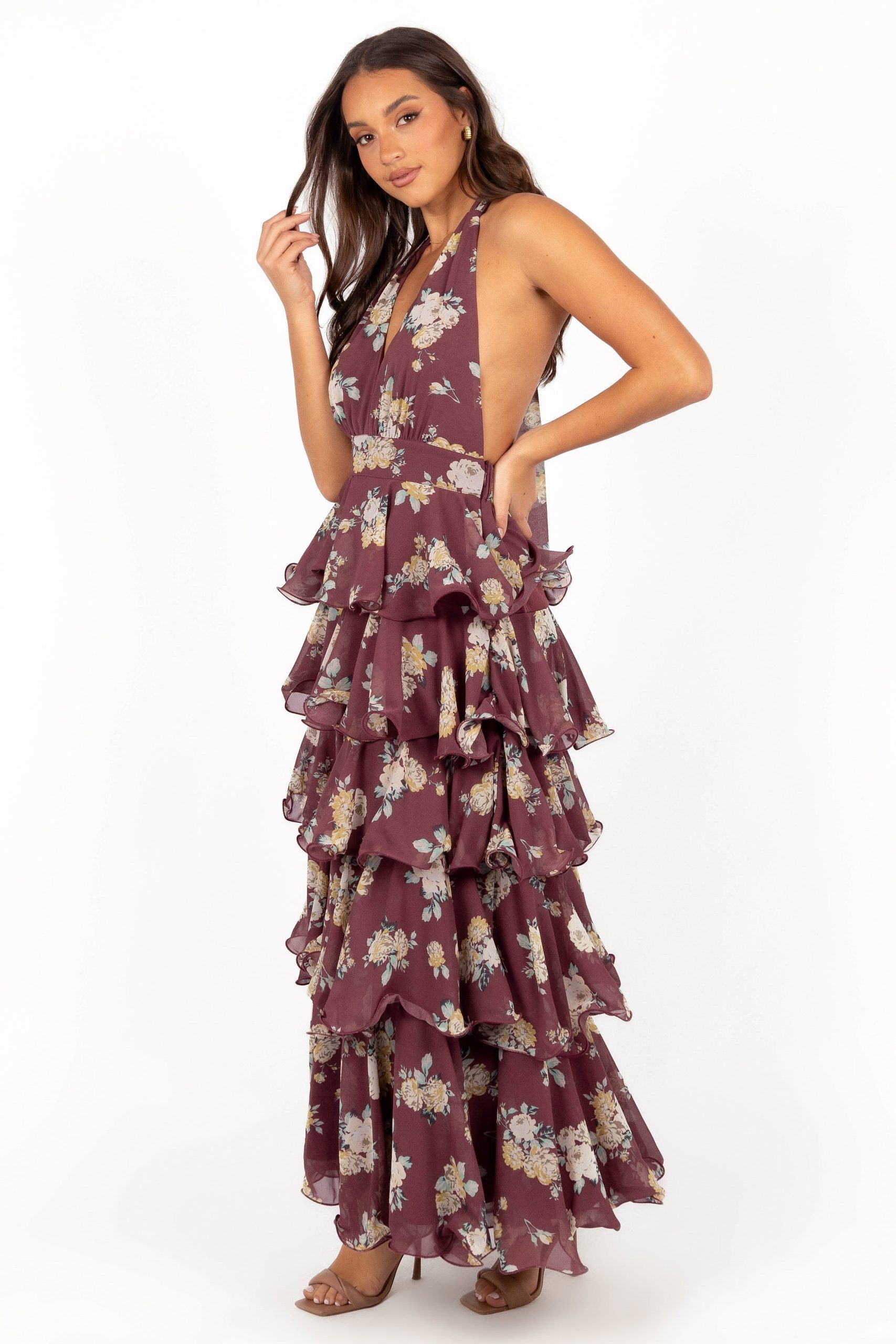 Kendall Maxi Halterneck Dress - Dark Wine - Image 3