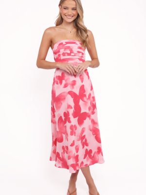Kenna Strapless Midi Dress - Butterfly Print