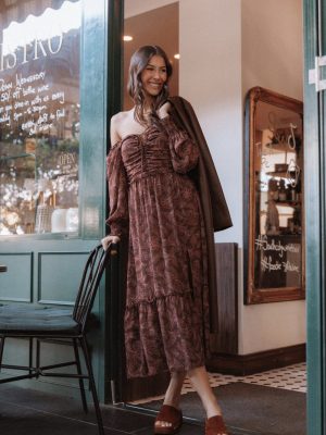 Keziah Long Sleeve Maxi Dress - Burgundy Paisley