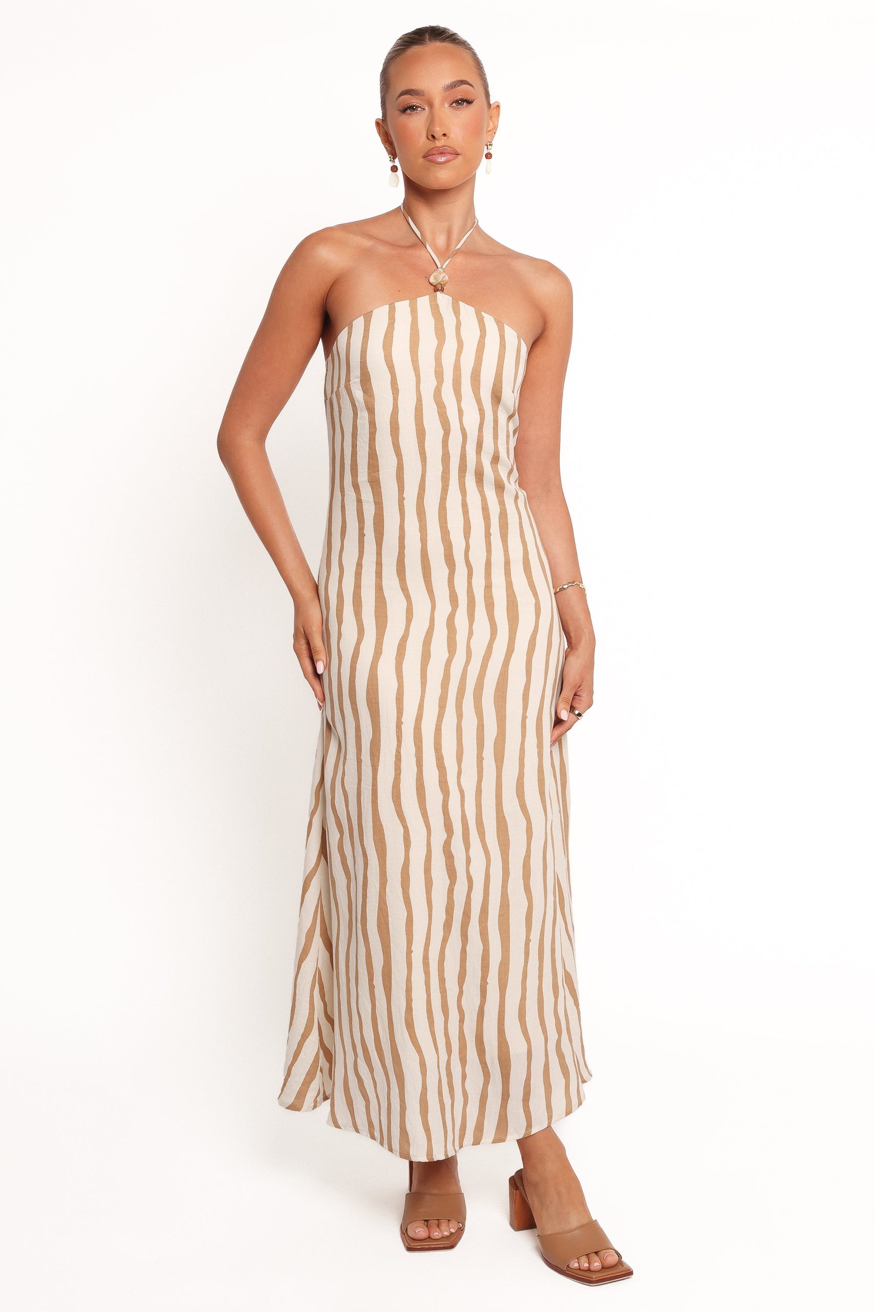 Kim Halter Maxi Dress - Tan Stripe - Image 2