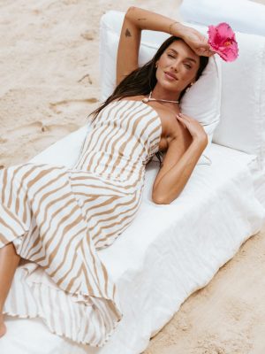 Kim Halter Maxi Dress - Tan Stripe