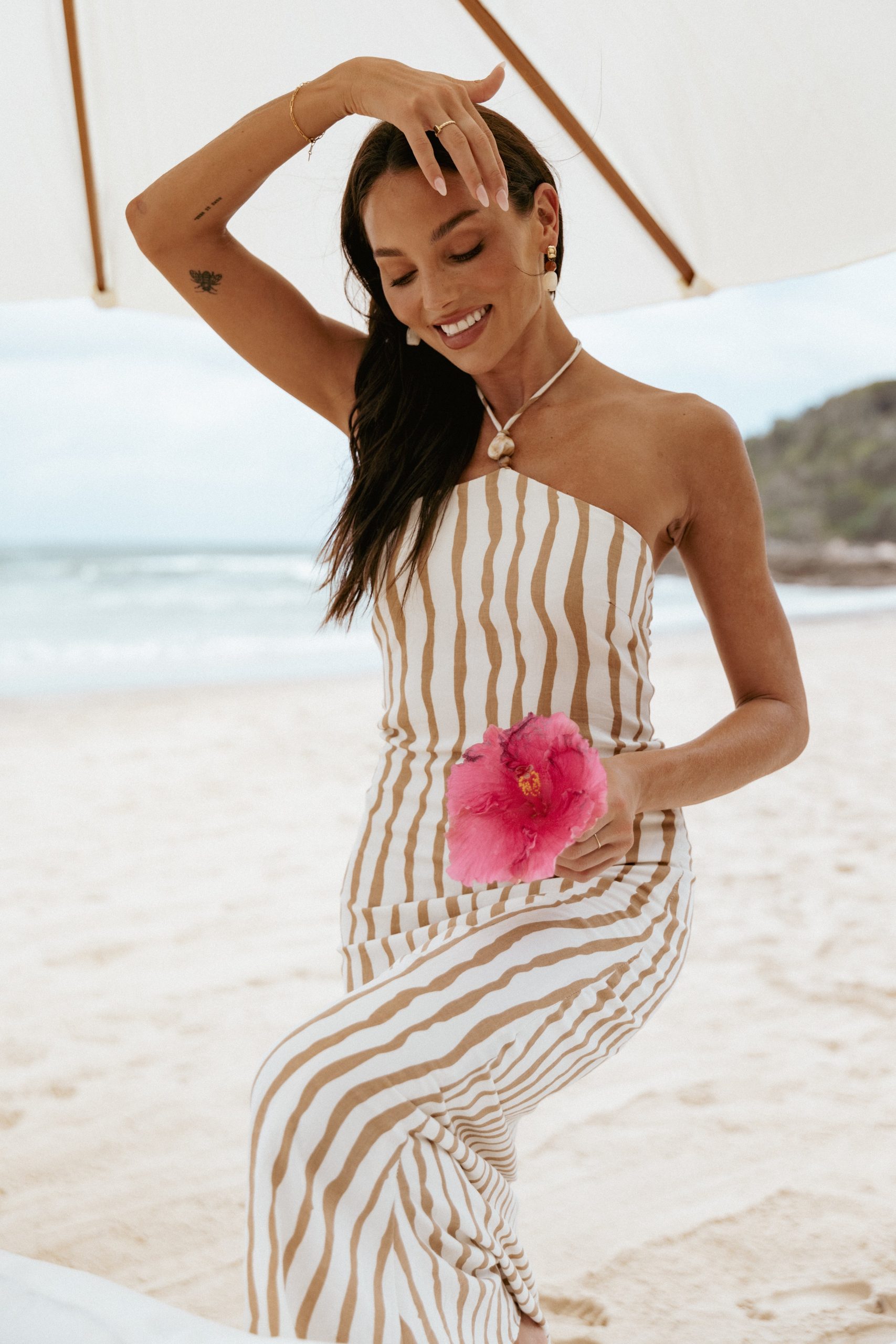 Kim Halter Maxi Dress - Tan Stripe - Image 8