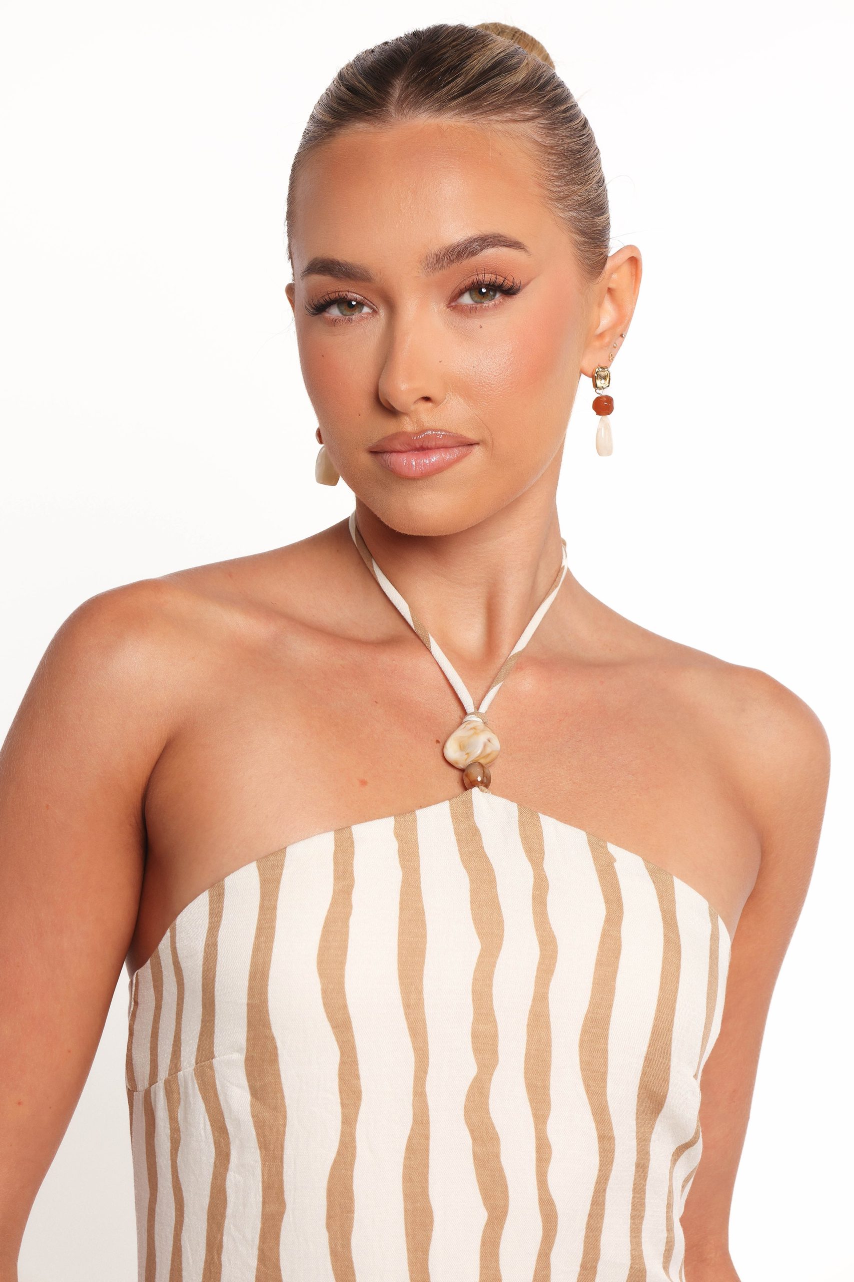 Kim Halter Maxi Dress - Tan Stripe - Image 3