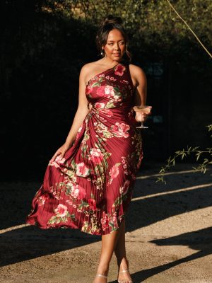 Kleo One Shoulder Maxi Dress - Burgundy Floral