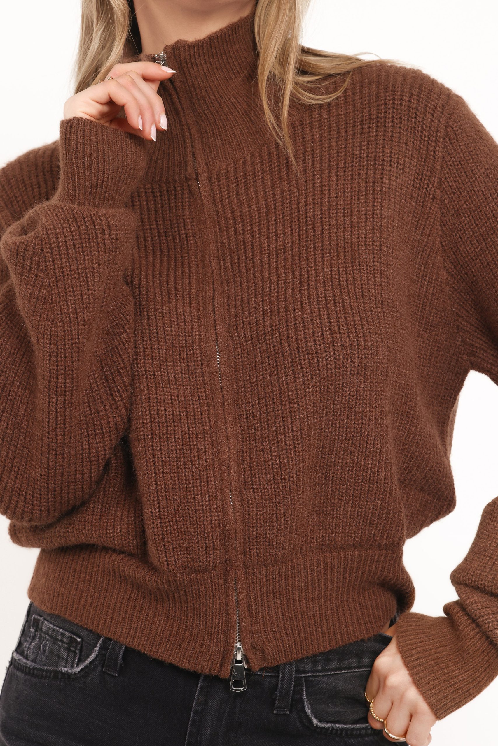Kourtney Zip Cardigan - Brown - Image 6