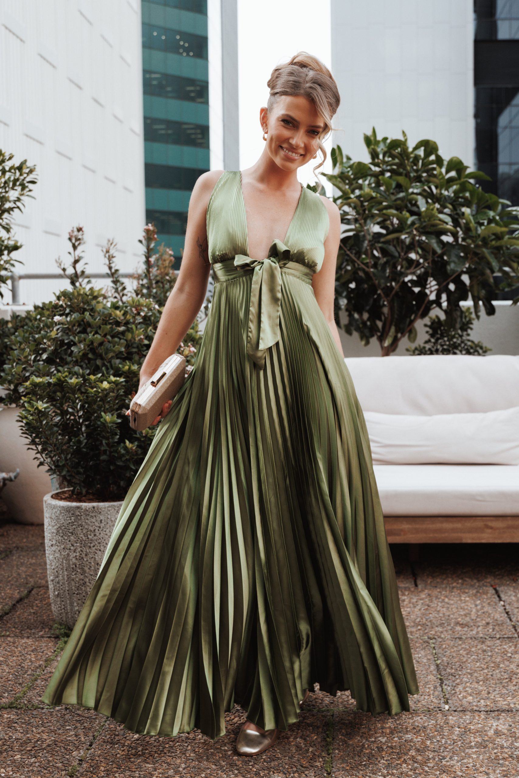 Kris Pleated Maxi Dress - Martini Olive - Image 11