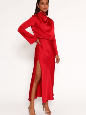 Kristyn Long Sleeve Midi Dress - Red