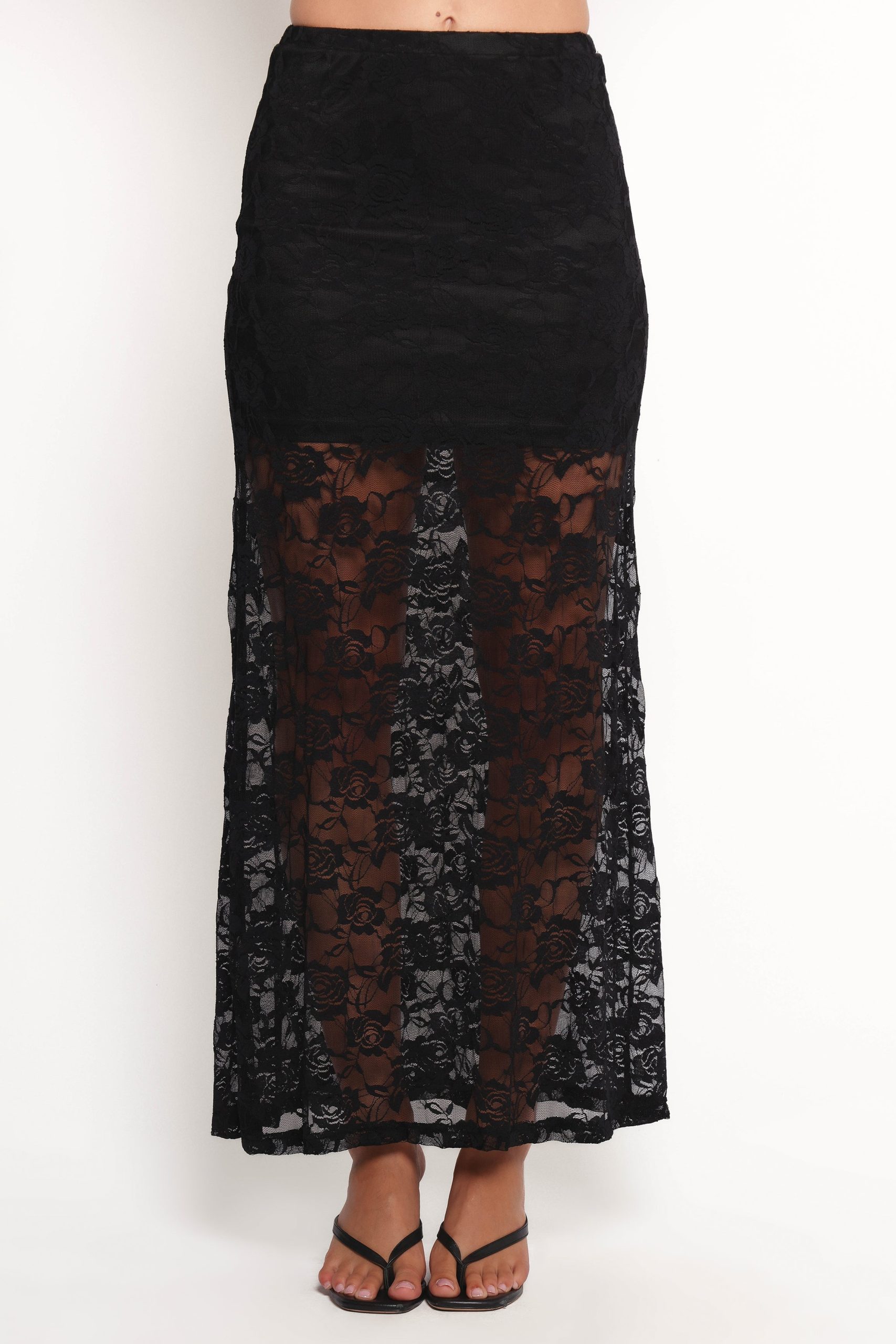 Laken Sheer Lace Maxi Skirt - Black - Image 2