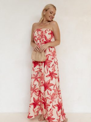 Lani A Line Strapless Maxi Dress - Pink Floral