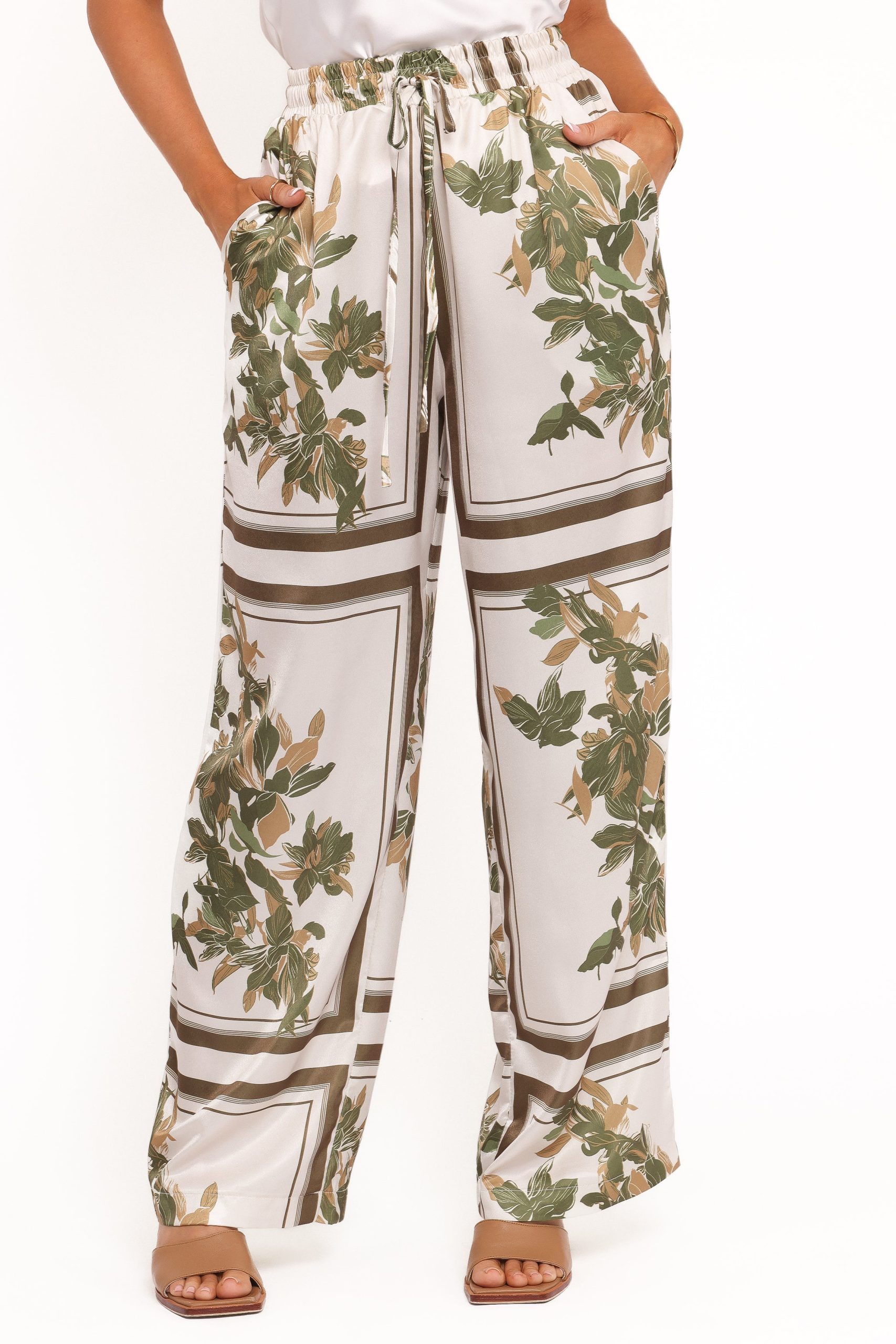 Lara Wide Leg Pants - Olive Print - Image 2