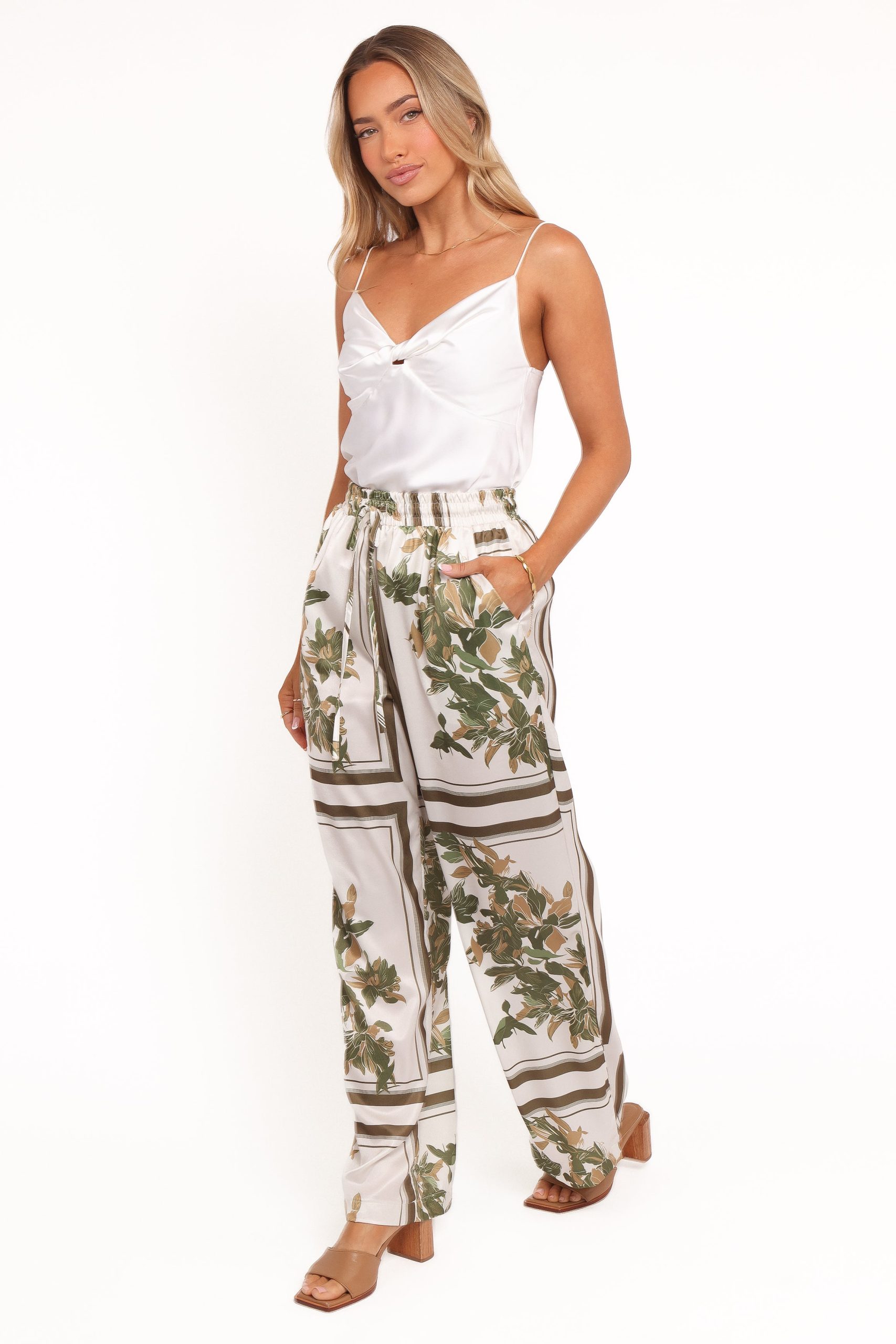 Lara Wide Leg Pants - Olive Print - Image 3
