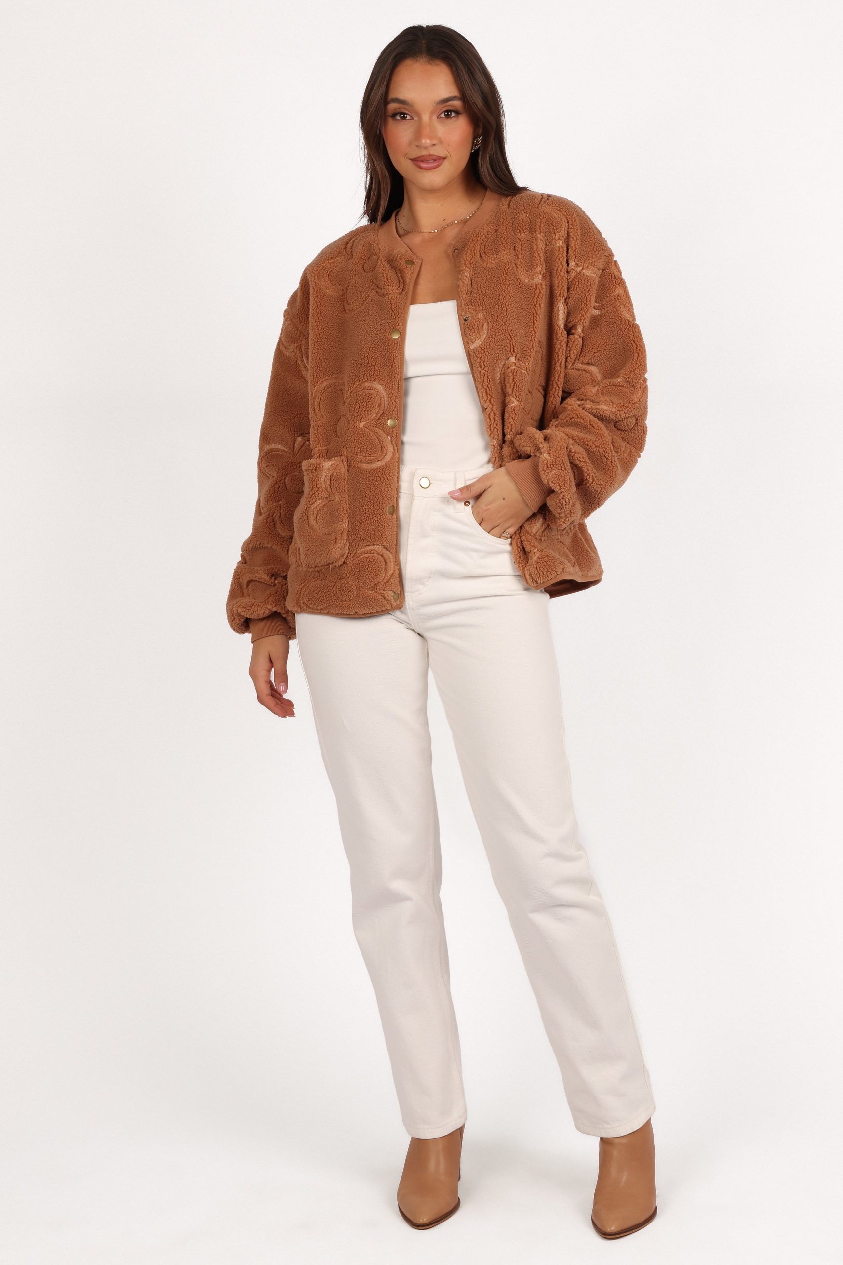 Lasky Flower Pattern Button Down Jacket - Camel - Image 2