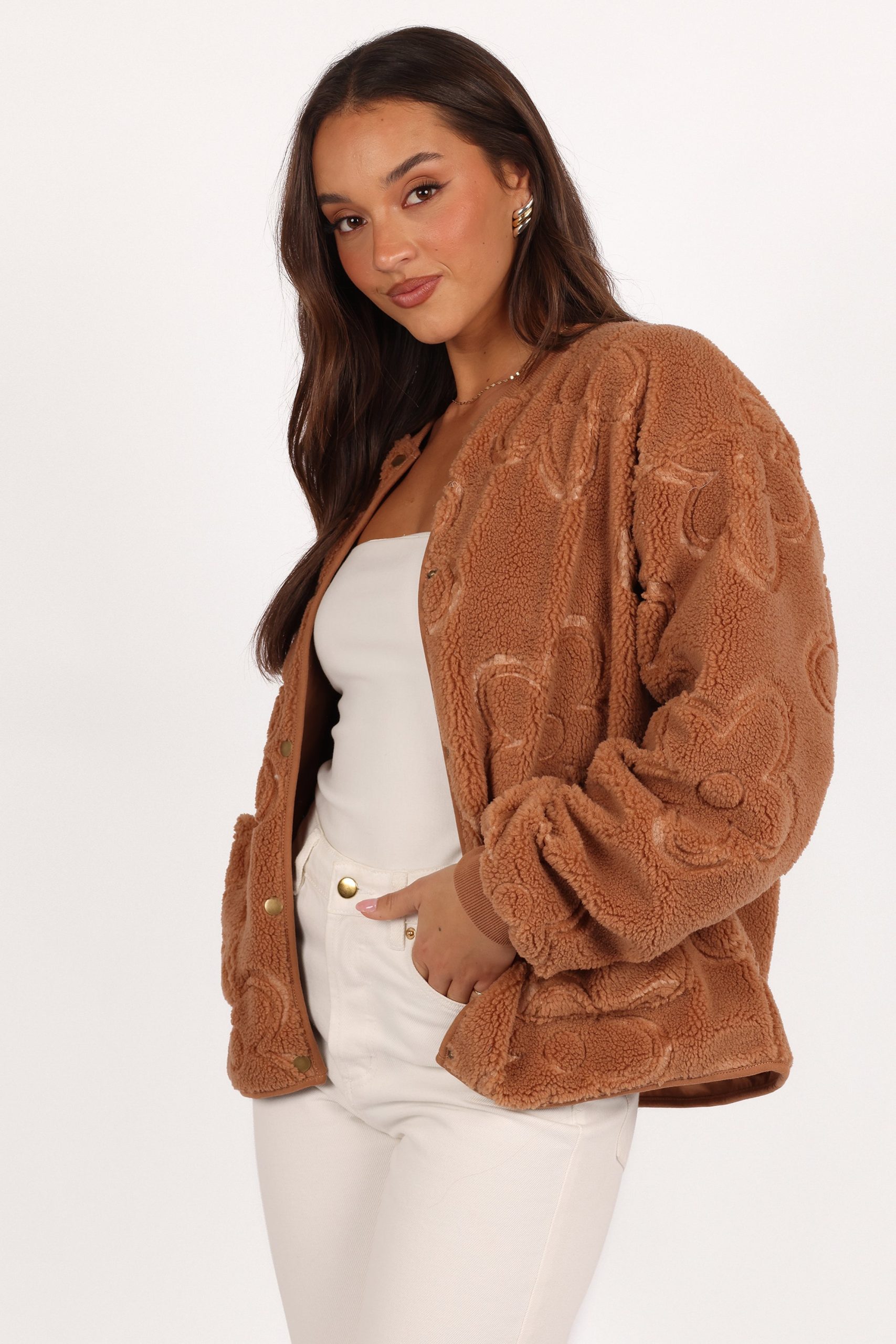 Lasky Flower Pattern Button Down Jacket - Camel - Image 3