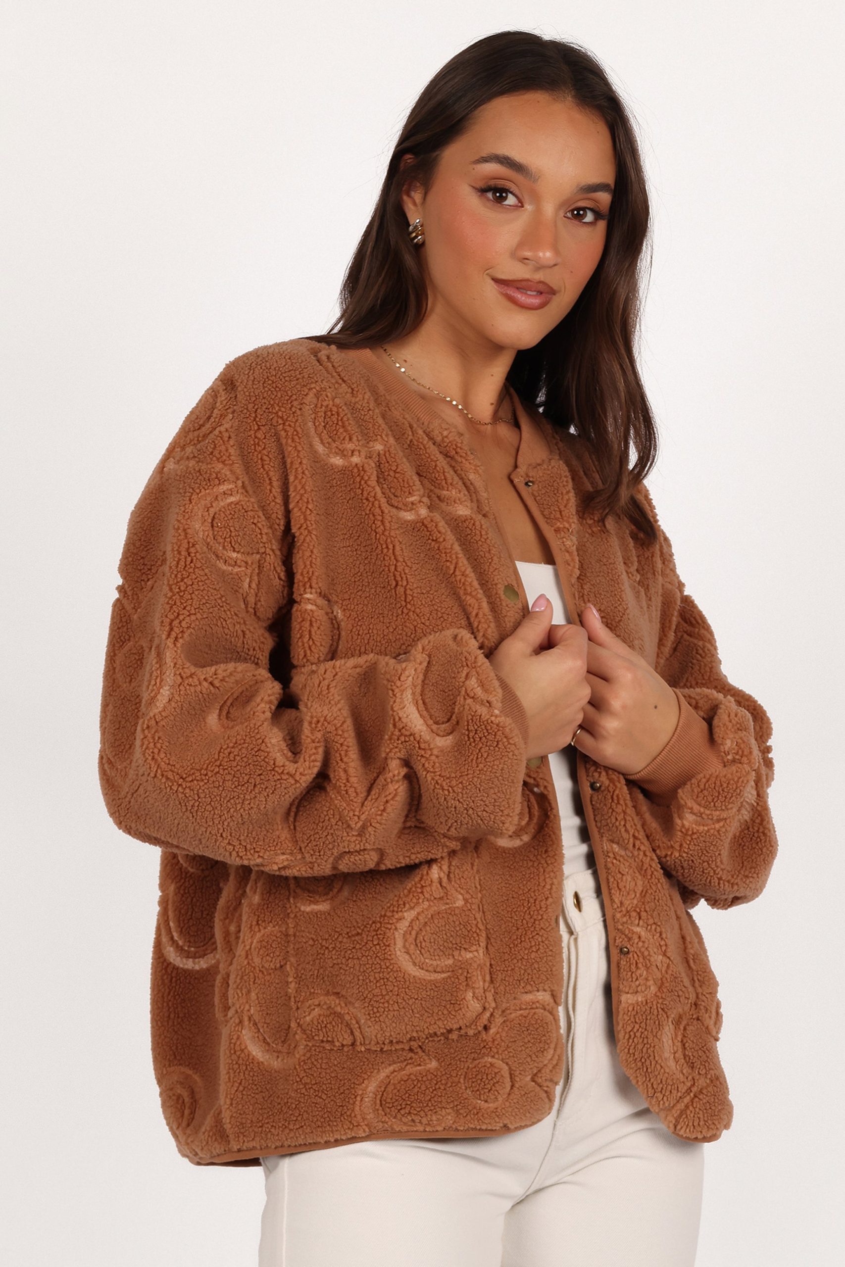 Lasky Flower Pattern Button Down Jacket - Camel - Image 5