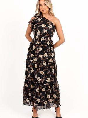Layley One Shoulder Maxi Dress - Black Floral