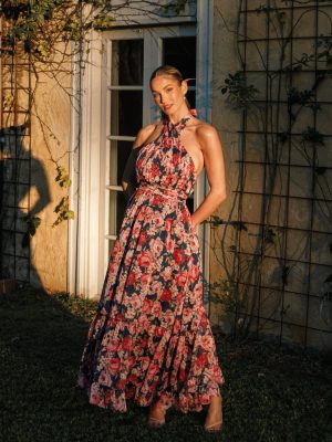 Lennon Halterneck Maxi Dress - Navy Floral