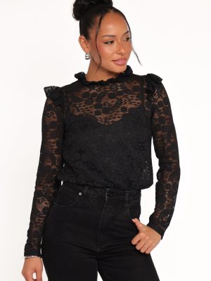 Lettie Lace Ruffle Top - Black