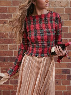 Lillee Ruched Top - Red Plaid