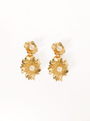 Lilou Flower Pearl Earrings - Gold