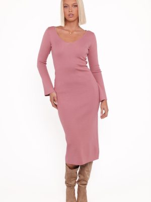 Lina Long Sleeve Midi Dress - Pink