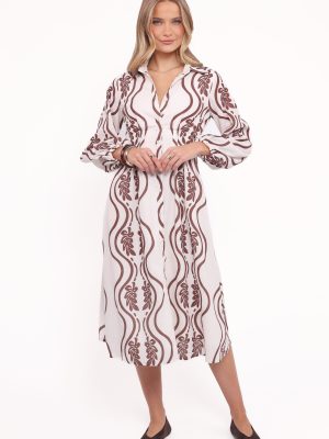 Lira Long Sleeve Midi Dress - Brown Print