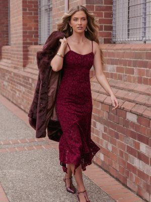 Lorde Midi Dress - Burgundy Lace