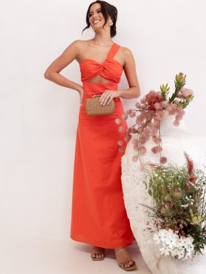 Luna One Shoulder Maxi Dress - Tangerine