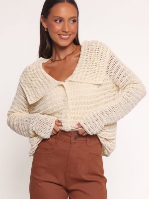 Lyra Large Collar Cardigan - White