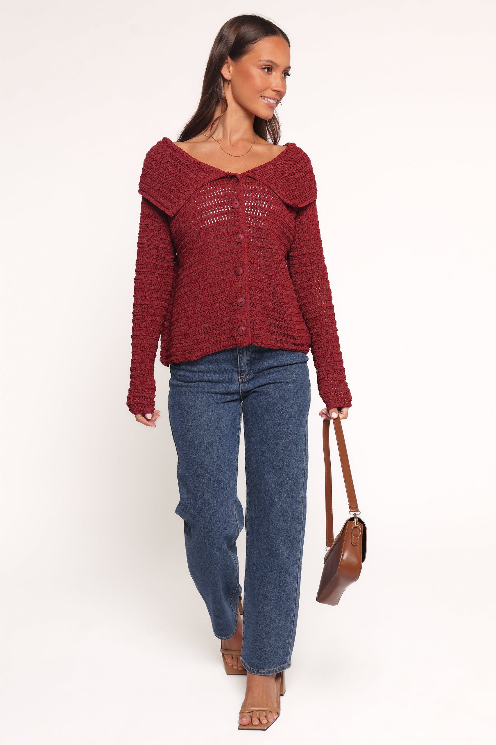 Lyra Large Collar Cardigan - Burgundy - Image 6
