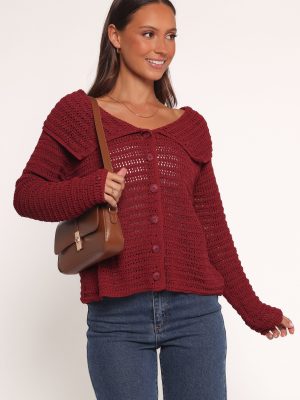 Lyra Large Collar Cardigan - Burgundy