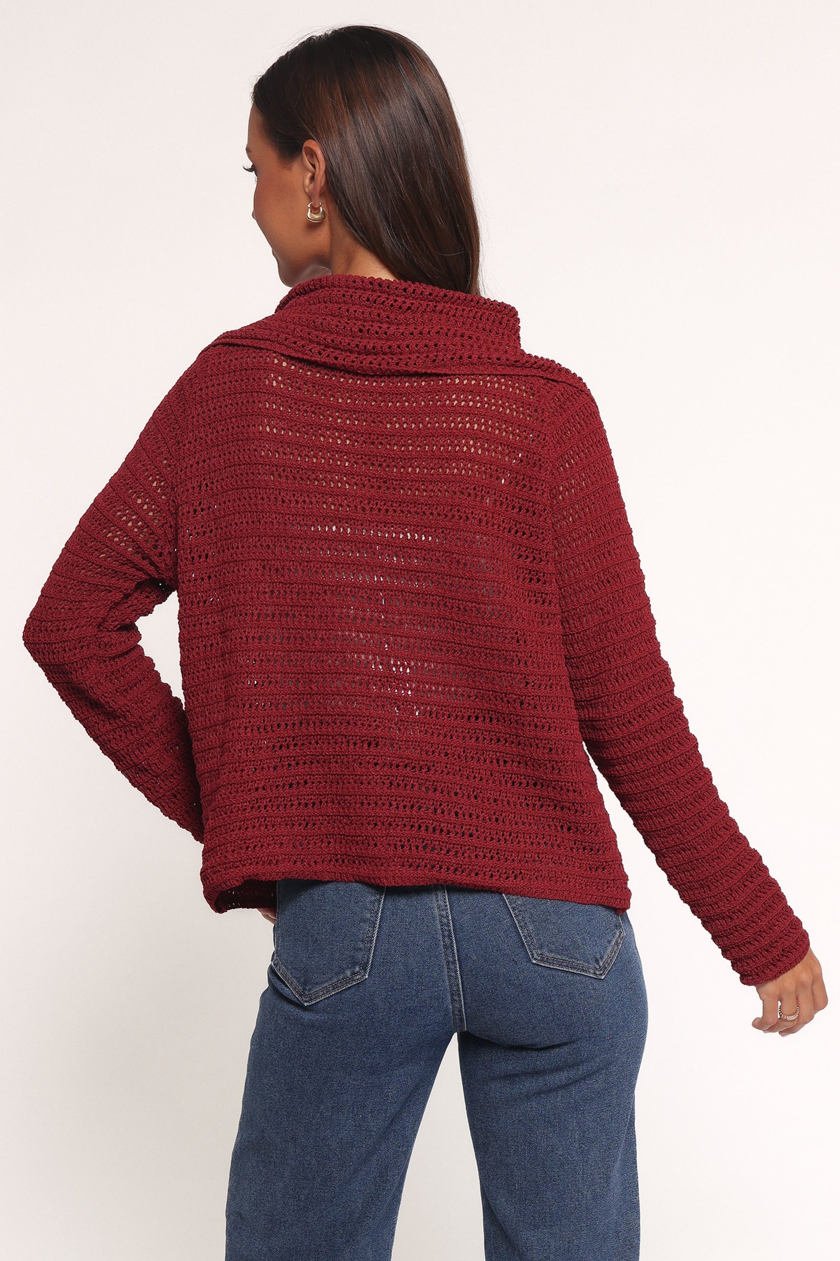 Lyra Large Collar Cardigan - Burgundy - Image 4