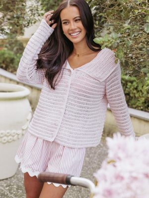 Lyra Large Collar Cardigan - Pale Pink