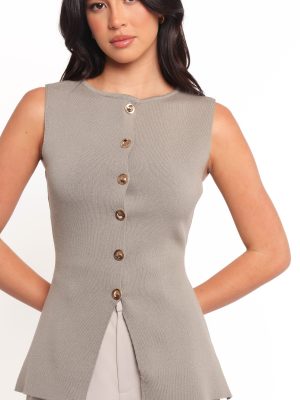 Machia Knit Vest Top - Khaki