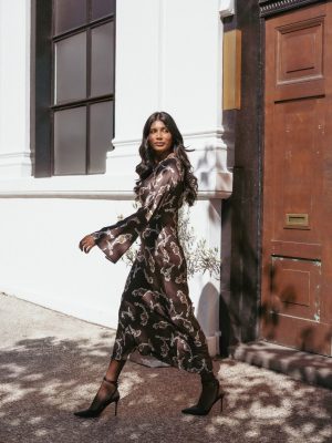 Maia Long Sleeve Maxi Dress - Chocolate Orchid