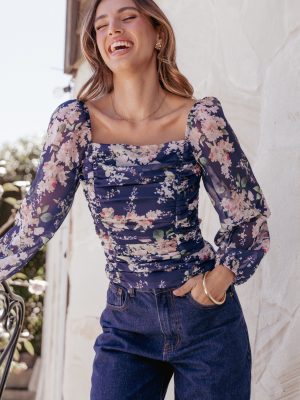 Maia Long Sleeve Top - Navy Floral