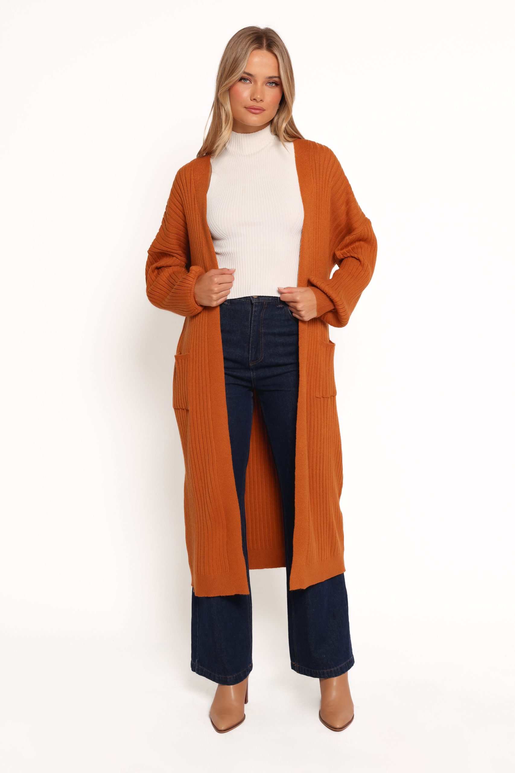 Makenna Long Open Front Cardigan - Rust - Image 2